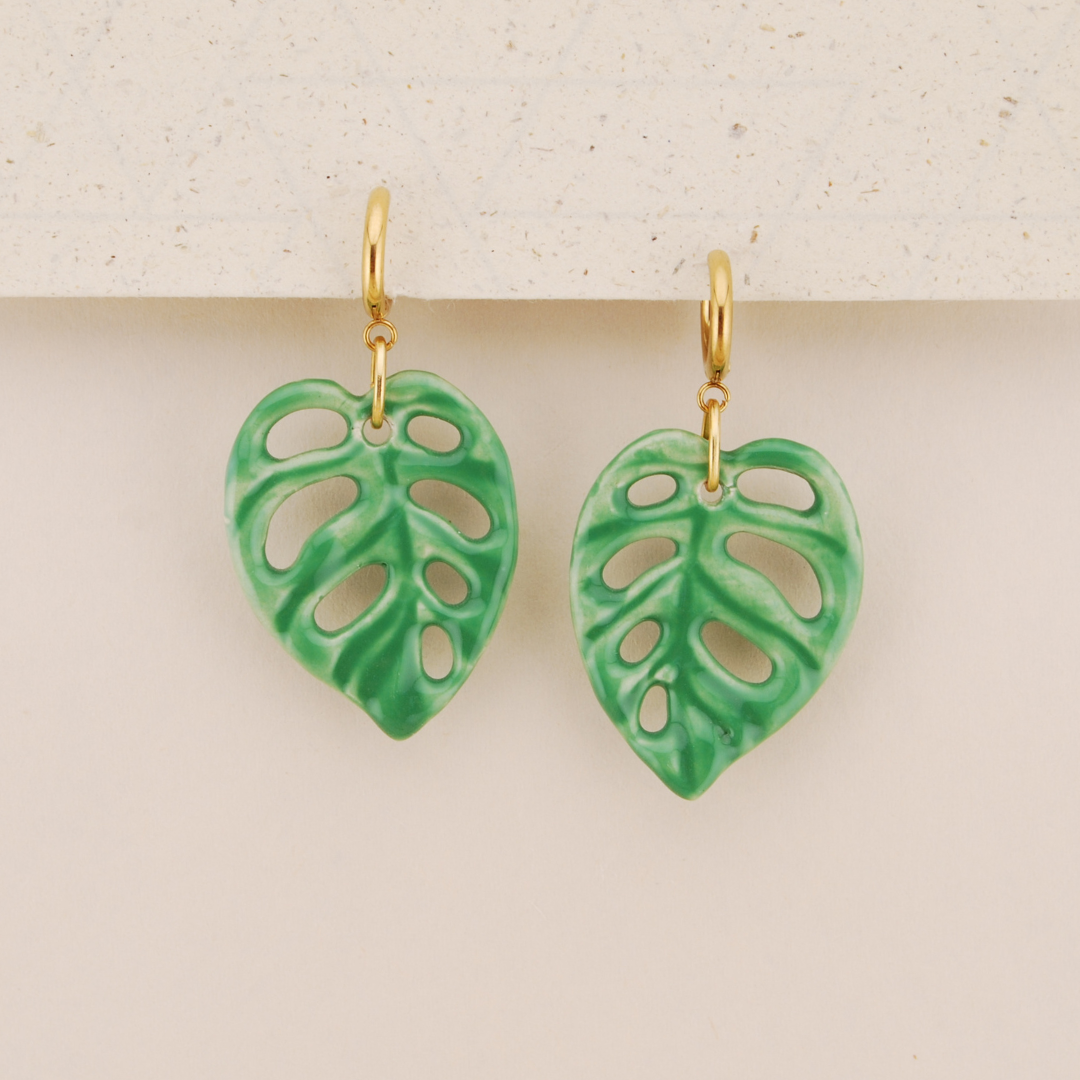 orecchini monstera adansonii verde smeraldo